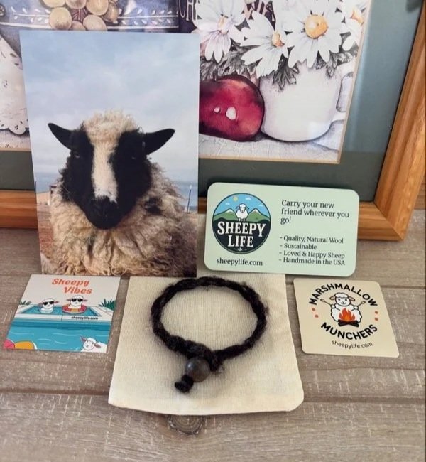 Sheepy Life bracelet with sheep card, stickers, and other things from sheepylife.com