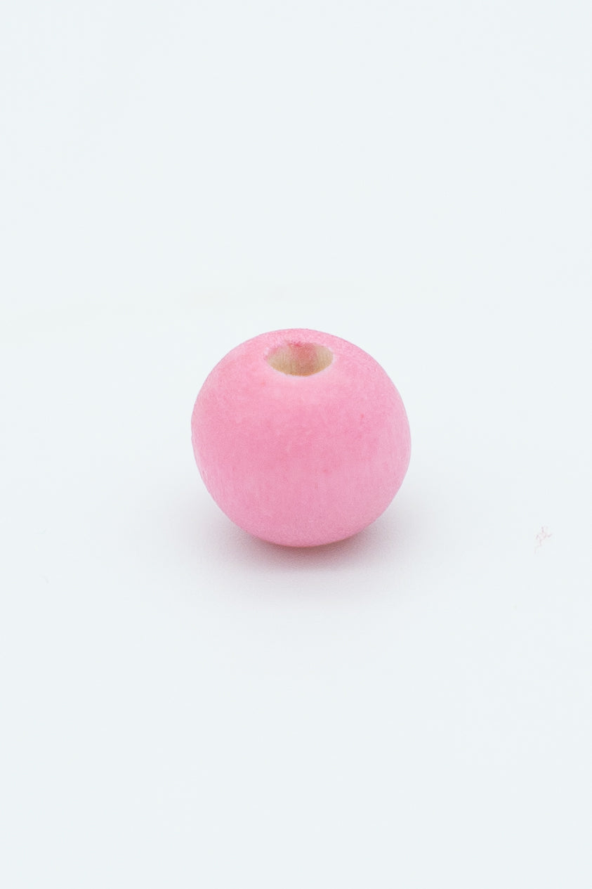Pink wooden bead solo image for a wool bracelet