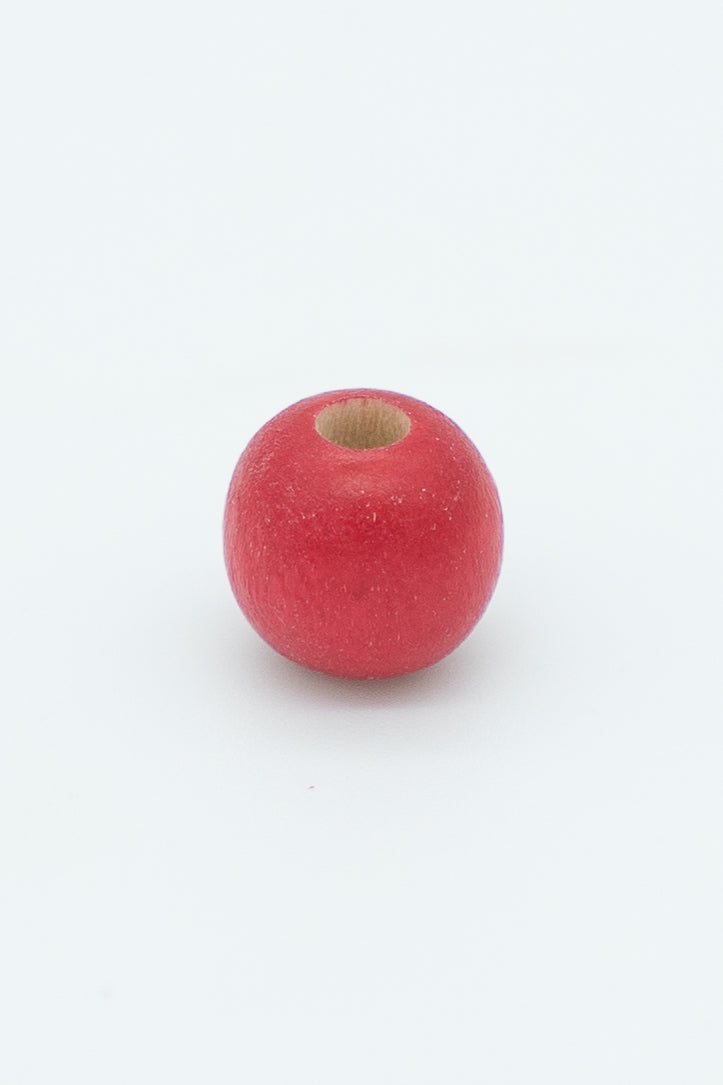 Red wooden bead solo image for a wool bracelet