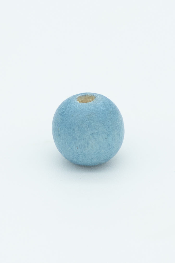Blue wooden bead solo image for a wool bracelet