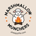 Sticker with sheep roasting marshmallows over a campfire from sheepylife.com