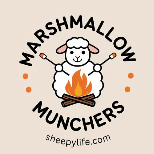 Sticker with sheep roasting marshmallows over a campfire from sheepylife.com