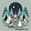 Sheep sticker camping by the fire 