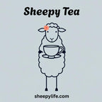 Sheep sticker sheep with a big cup of tea with a flower with the words "Sheepy Tea"