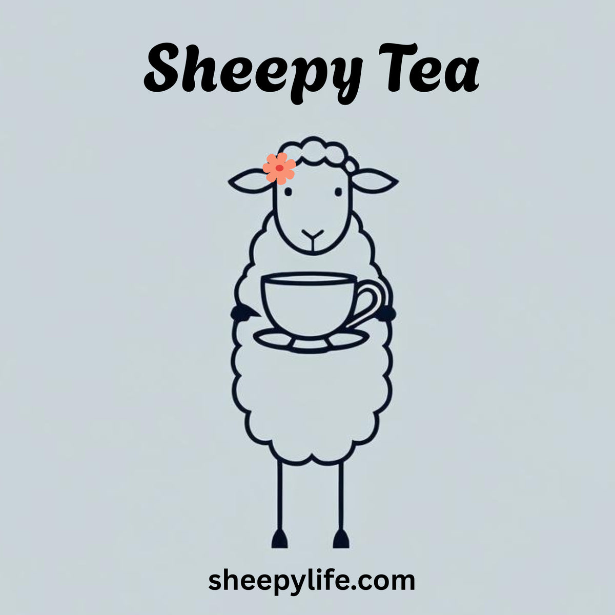 Sheep sticker sheep with a big cup of tea with a flower with the words "Sheepy Tea"